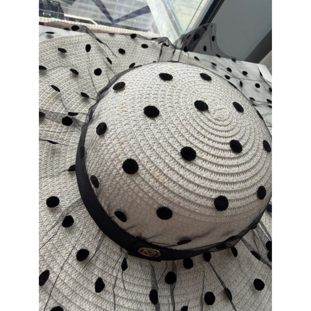 Beloved‎ Millinery White Polka Dot Veil Wide Brim Hat - Picture 4 of 11